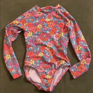 Floral Long Sleeve Kids Rashguard Swimsuit